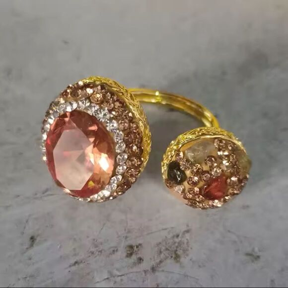Anthropologie Jewelry - Amber And Champagne Double Adjustable Statement Ring